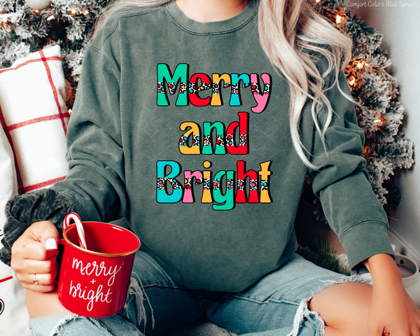 Merry And Bright Colorful Leopard (Colorful Font) DTF TRANSFER