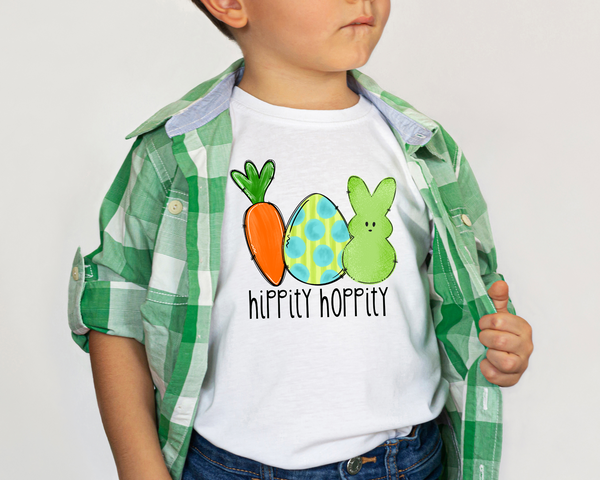 Hippity hoppity (carrot, colored egg, neon green peep, bright colors) 1519 DTF TRANSFER