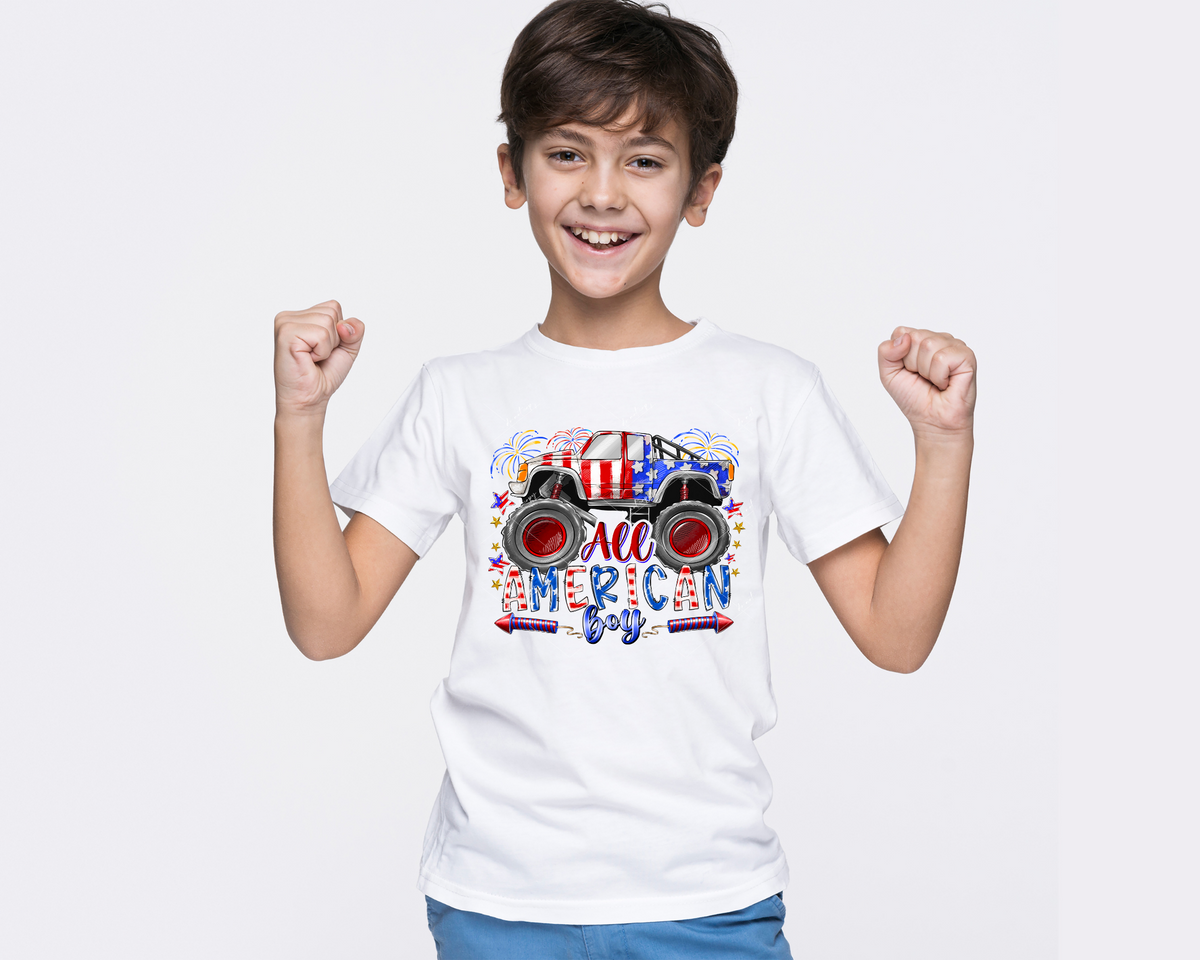 All American Boy (big truck, fireworks, red, white & blue colors) 8912 DTF Transfer