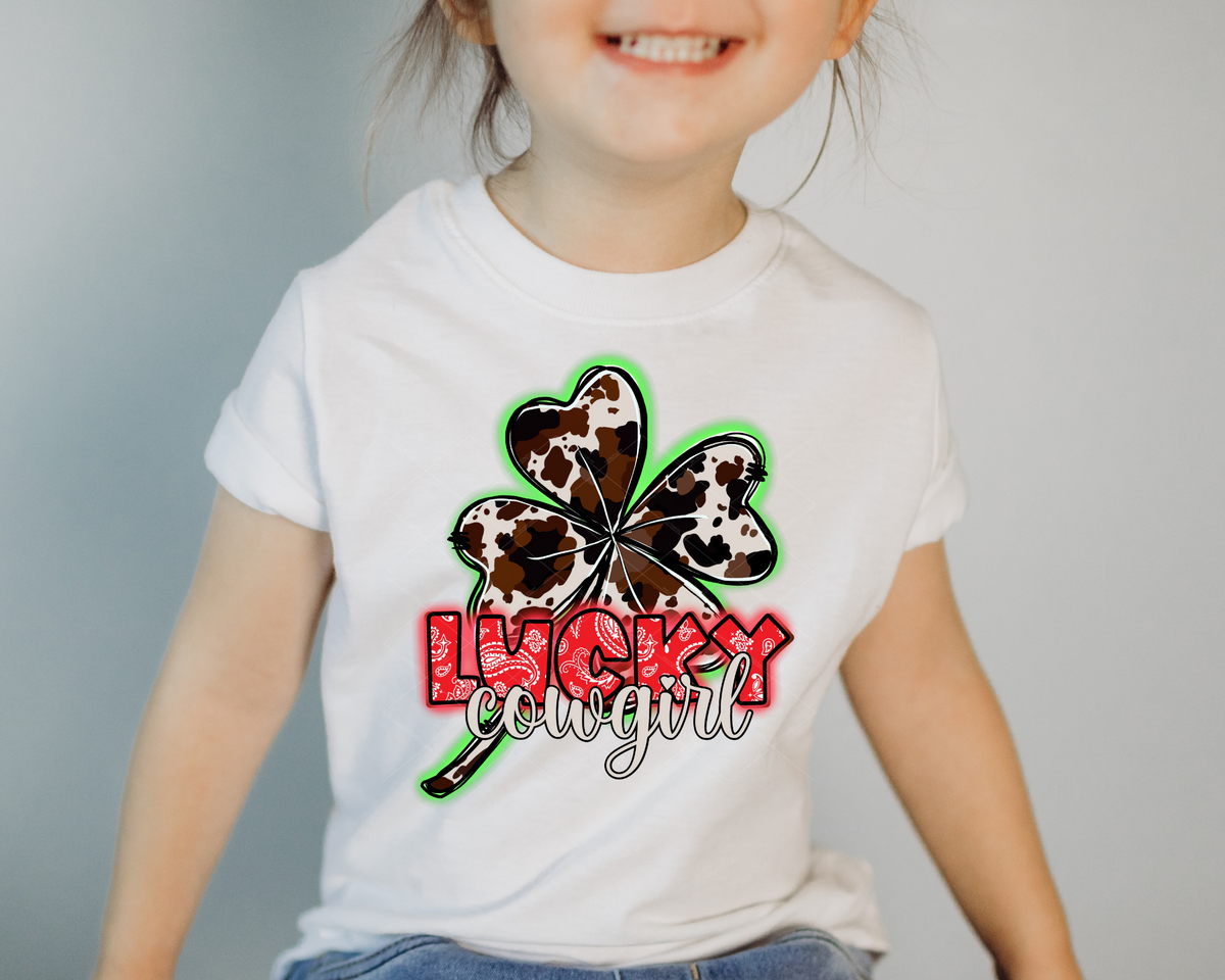 Lucky Cowgirl Cow Print Clover 112639 DTF TRANSFER
