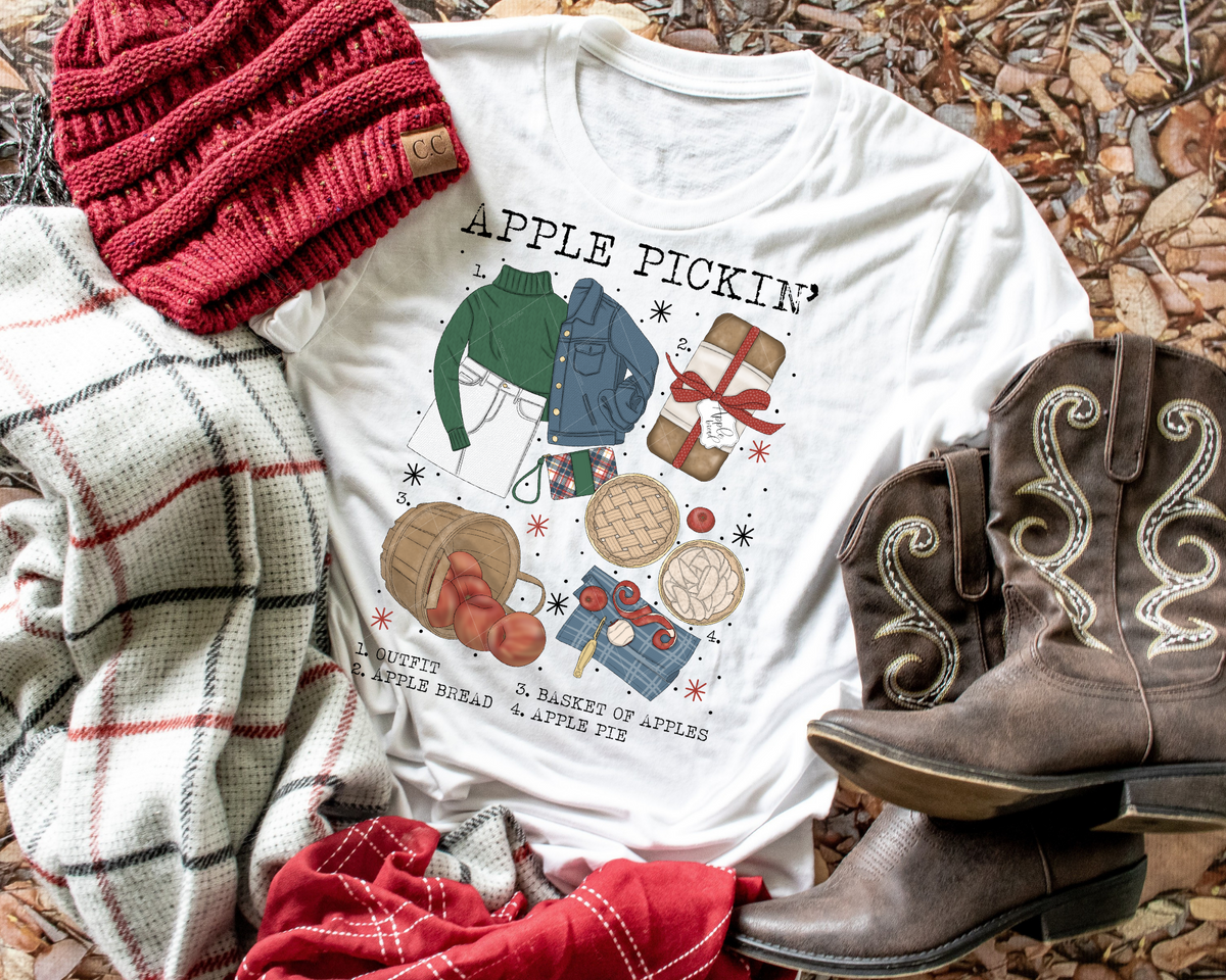 Apple Pickin' Check List Basket Of Apples Apple Bread 195 DTF TRANSFER