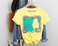 Not your basic chick (chick with yellow polka dots, teal design, hot pink) 1775 DTF TRANSFER