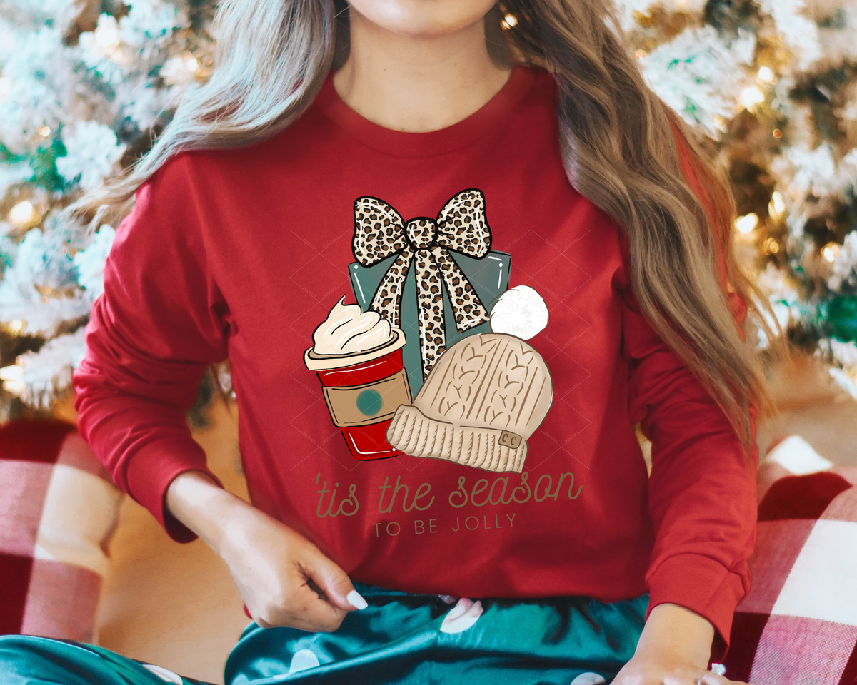 'Tis The Season To Be Jolly Coffee Leopard Gift Hat 8695 DTF TRANSFER