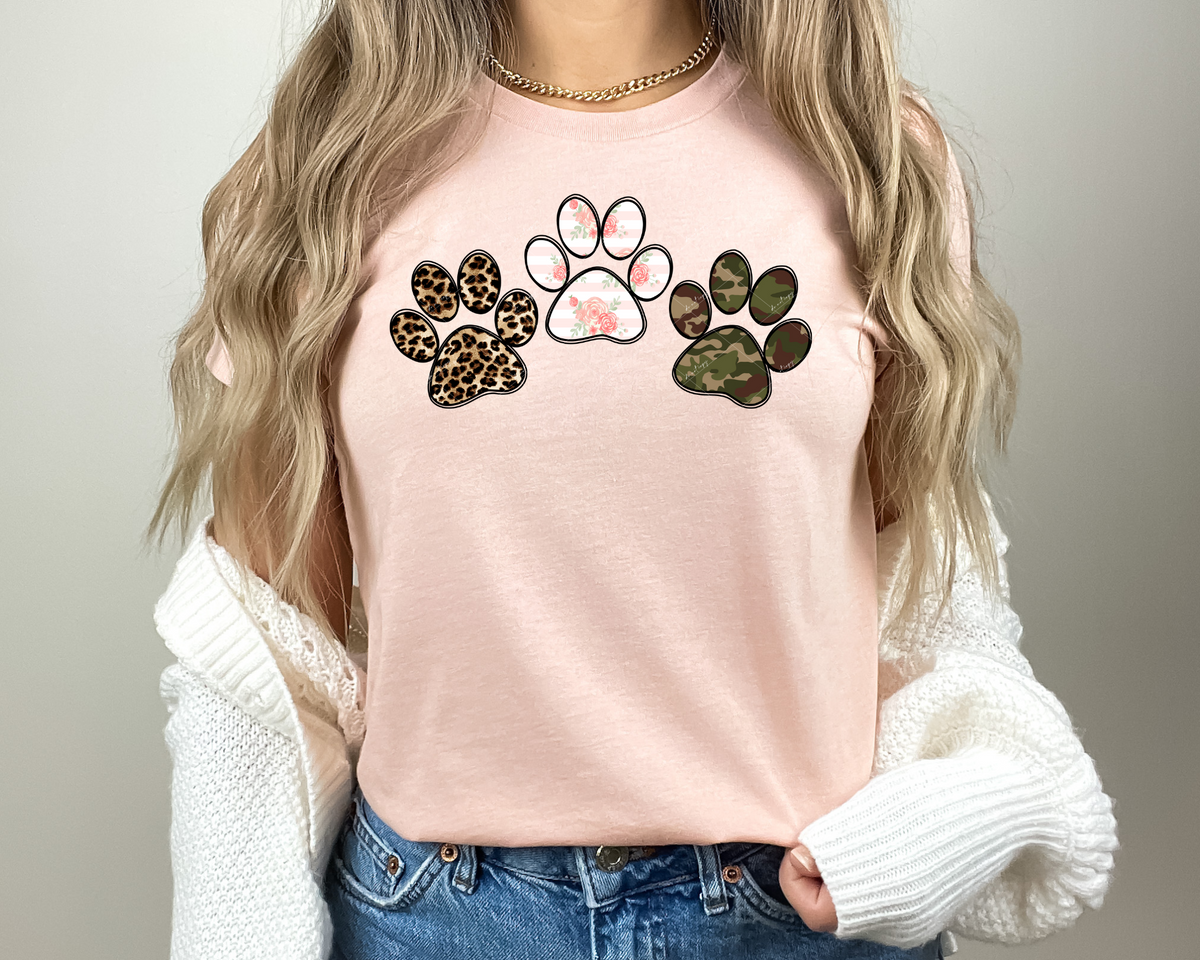 Paw print trio , leopard, coral floral, camo 1779 DTF TRANSFER