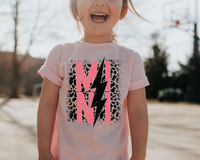 Mama (black leopard print, pink distressed lettering, black lightning bolt) DTF TRANSFER