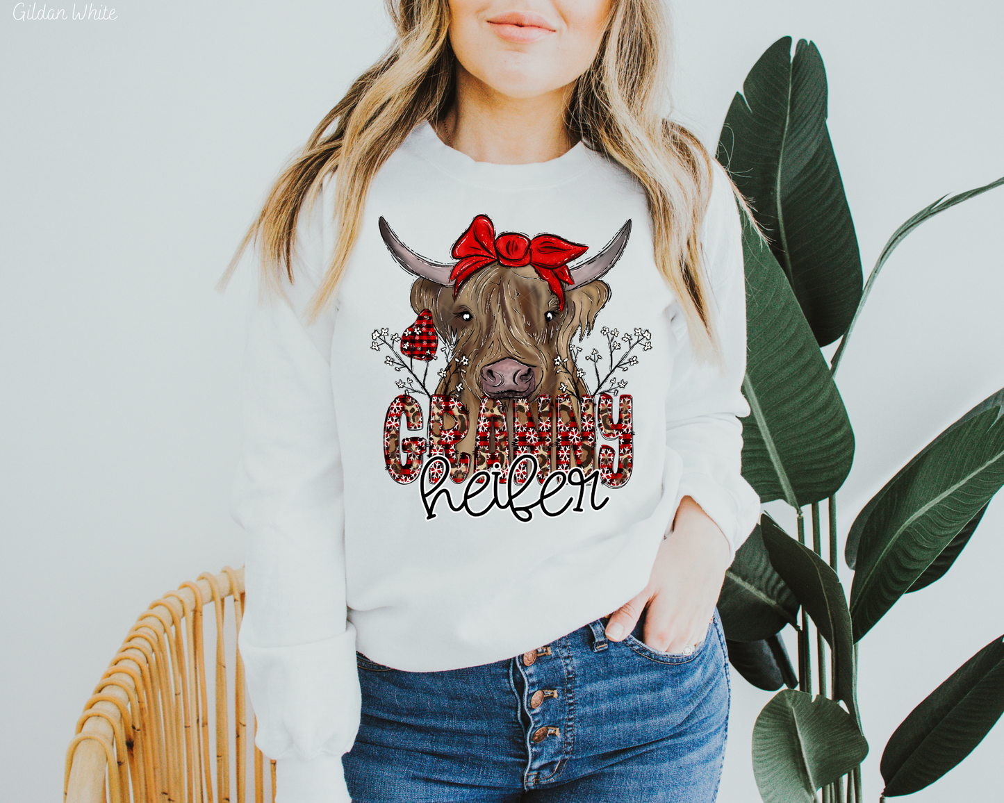 Granny Heifer (Red Black Plaid With Snowflakes Cow) 374 DTF TRANSFER