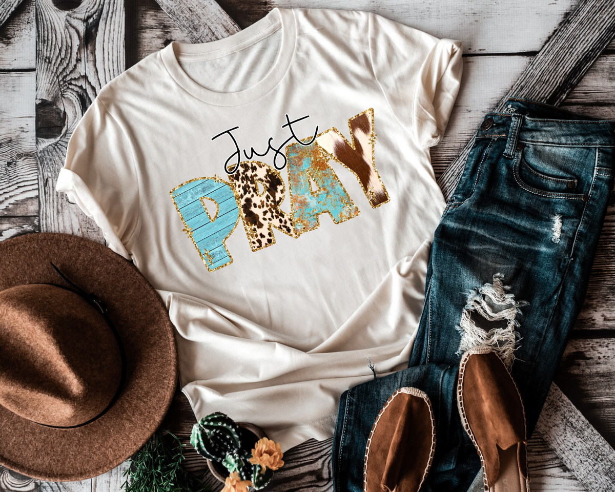 Just Pray Cowhide Gold Glitter 112626 DTF TRANSFER