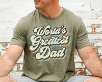 World's Greatest Dad (70's lettering with deep shadow of blue, brown, cream, blue colors) 1913 DTF TRANSFER