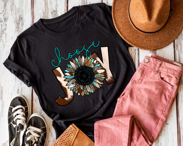 Choose Joy Sunflower Leopard (Teal Font) Cowhide DTF TRANSFER