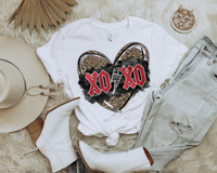 XOXO (three hearts, leopard heart with silver/black outline, red rock n roll lettering, zebra stripe lightning bolt, black glitter background) 1919 DTF TRANSFER