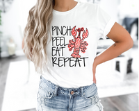 Pinch Peel Eat Repeat (red polka dot crawfish, black lettering) 21842 DTF TRANSFER