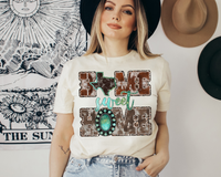 Home Sweet Home (lettering filled with cowhide and turquoise stone patterns, state of Texas, turquoise pendant) 1537 DTF TRANSFER