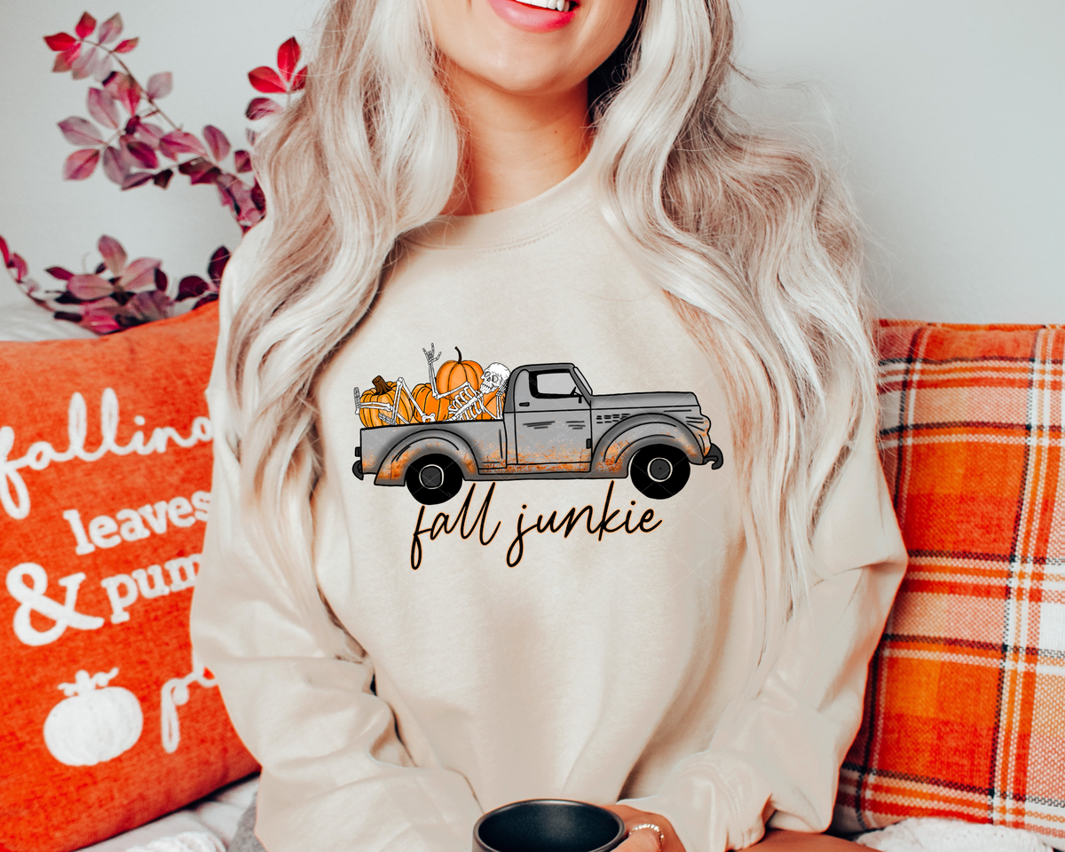 Fall Junkie Skeleton Grey Truck Pumpkins 112275 DTF TRANSFER