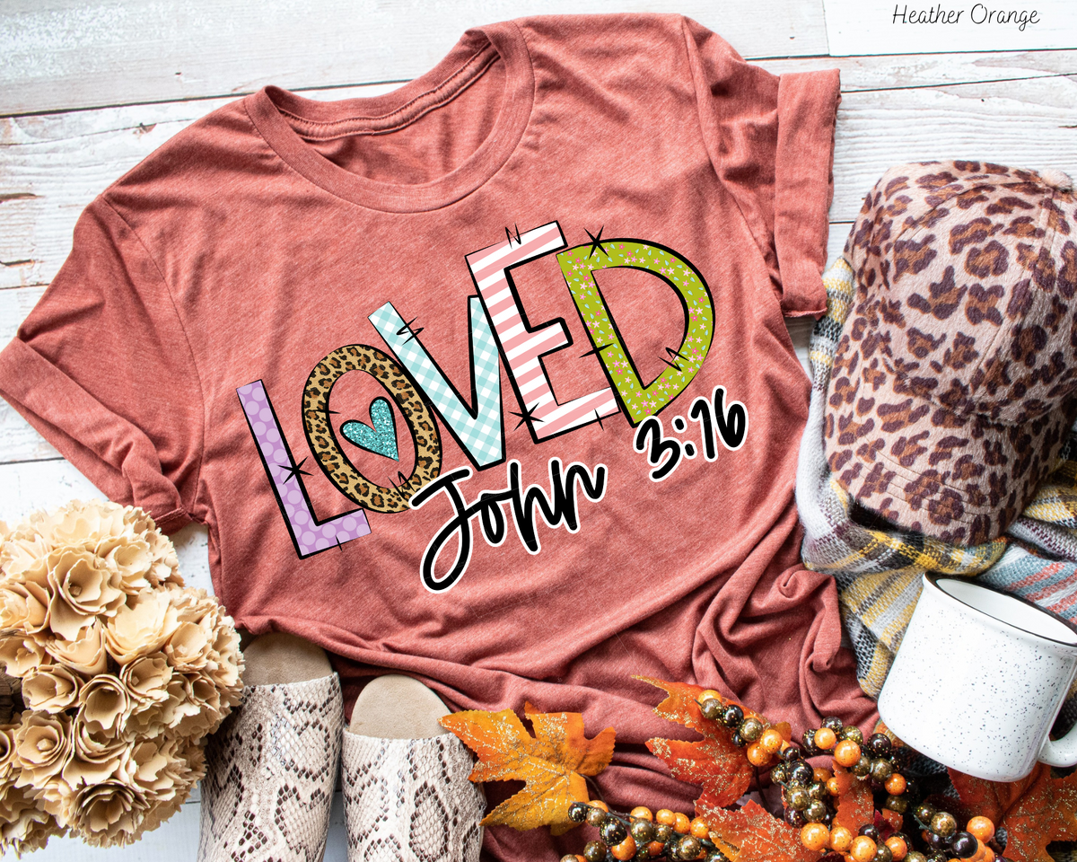 Loved John 3:16 Purple Leopard Blue Pink Green 112651 DTF TRANSFER