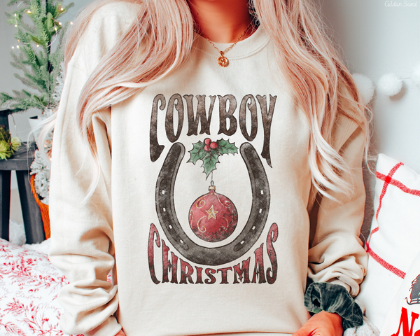 Cowboy Christmas Horseshoe (Brown Red Font) 8742 DTF TRANSFER
