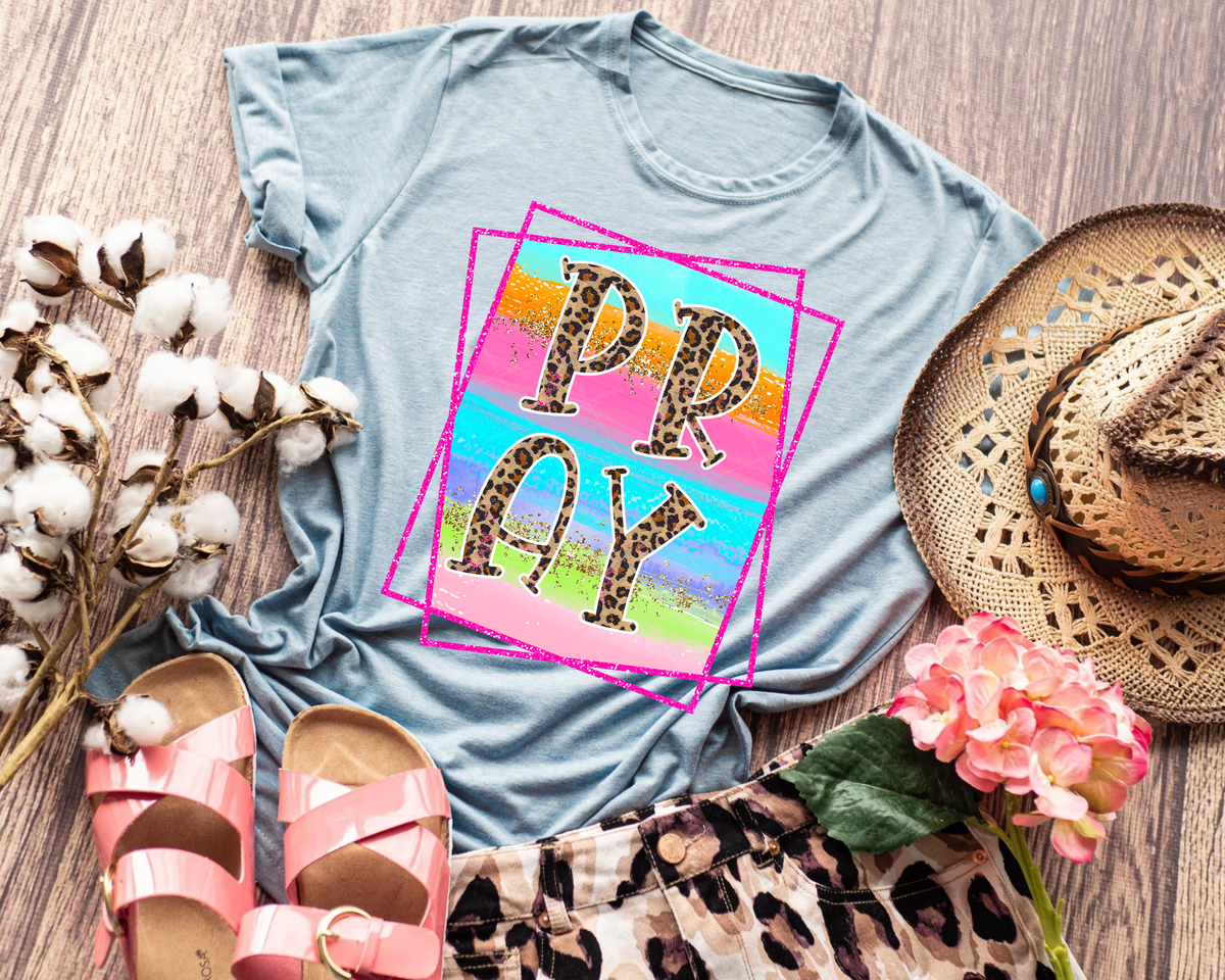 Pray Pink Frame Leopard Font 112597 DTF TRANSFER