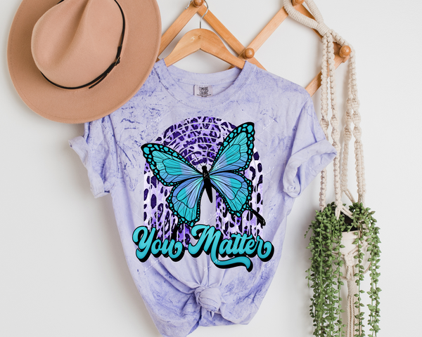 You Matter (purple leopard print rainbow, butterfly, teal 70's vibe lettering) 718 DTF Transfer