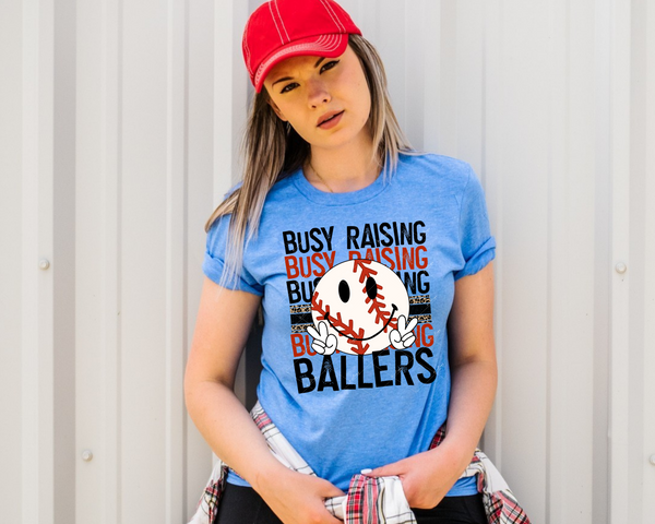 Busy Raising Ballers (baseball, leopard print stripe, black and red block distressed lettering) 8932 DTF TRANSFER