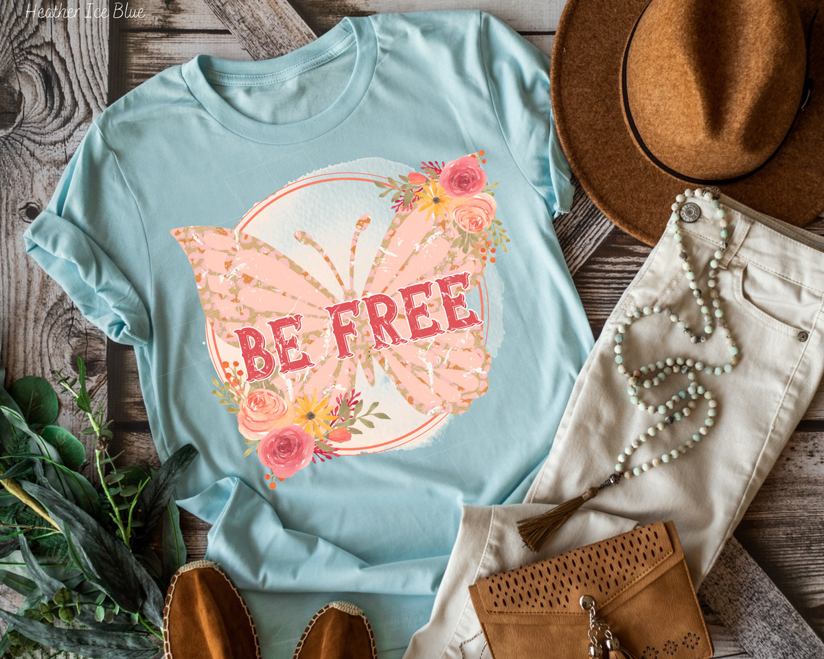Be Free Pink Butterfly Floral (Pink Font) 112621 DTF TRANSFER