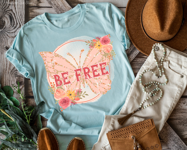 Be Free Pink Butterfly Floral (Pink Font) DTF TRANSFER