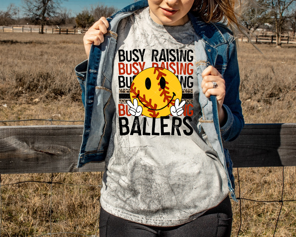 Busy Raising Ballers (softball, leopard print stripe, black and red block distressed lettering) DTF TRANSFER