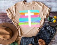 Rainbow Background White Cross (No Font) DTF TRANSFER