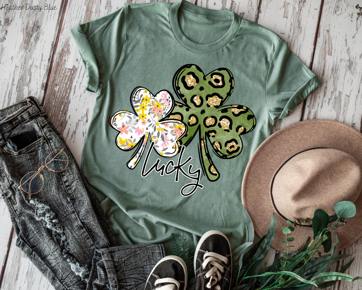 Lucky Double Clover Floral Green Leopard 112652 DTF TRANSFER