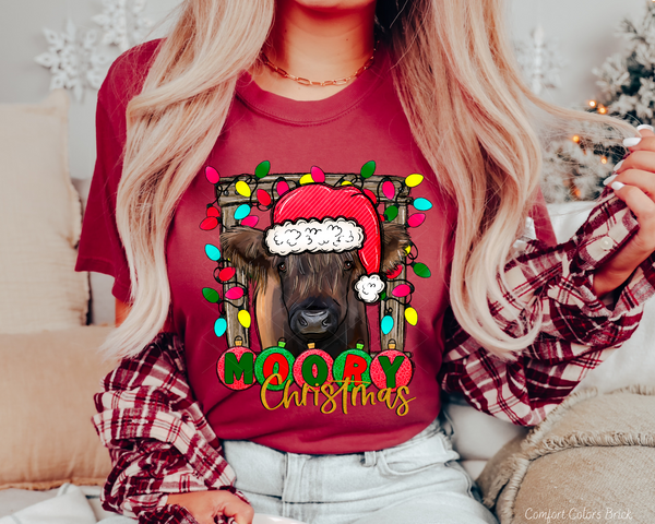 Moory Christmas Santa Cow Christmas Lights (Green Red Gold Font) 5116 DTF TRANSFER