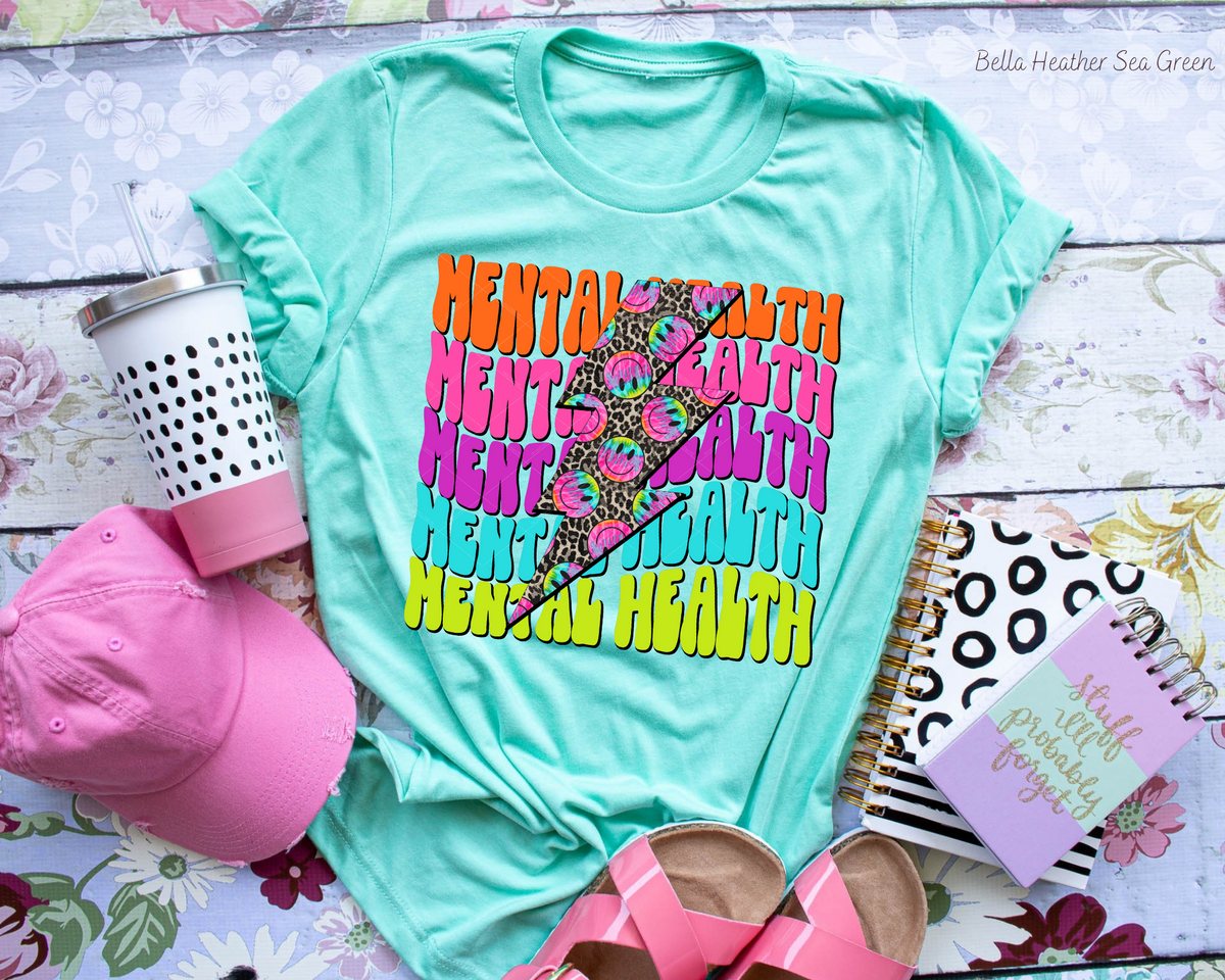 Mental Health Lighting Bolt Leopard Smile Bright Colors 112243 DTF TRANSFER