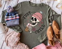 Just Chill Skeleton Pink Hat (Black Font) 8549 DTF TRANSFER