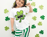 One Lucky Mini (large green polka dot clover, black lettering with white shadow, black block outline lettering) DTF TRANSFER