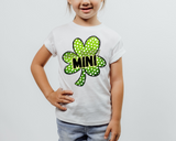 One Lucky Mini (large green polka dot clover, black lettering with white shadow, black block outline lettering) DTF TRANSFER