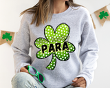 One Lucky Para (large green polka dot clover, black lettering with white shadow, black block outline lettering) DTF TRANSFER