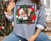 Hey there Santa bring me a cowboy (retro Santa, cow, black distressed lettering) 1019 DTF TRANSFER