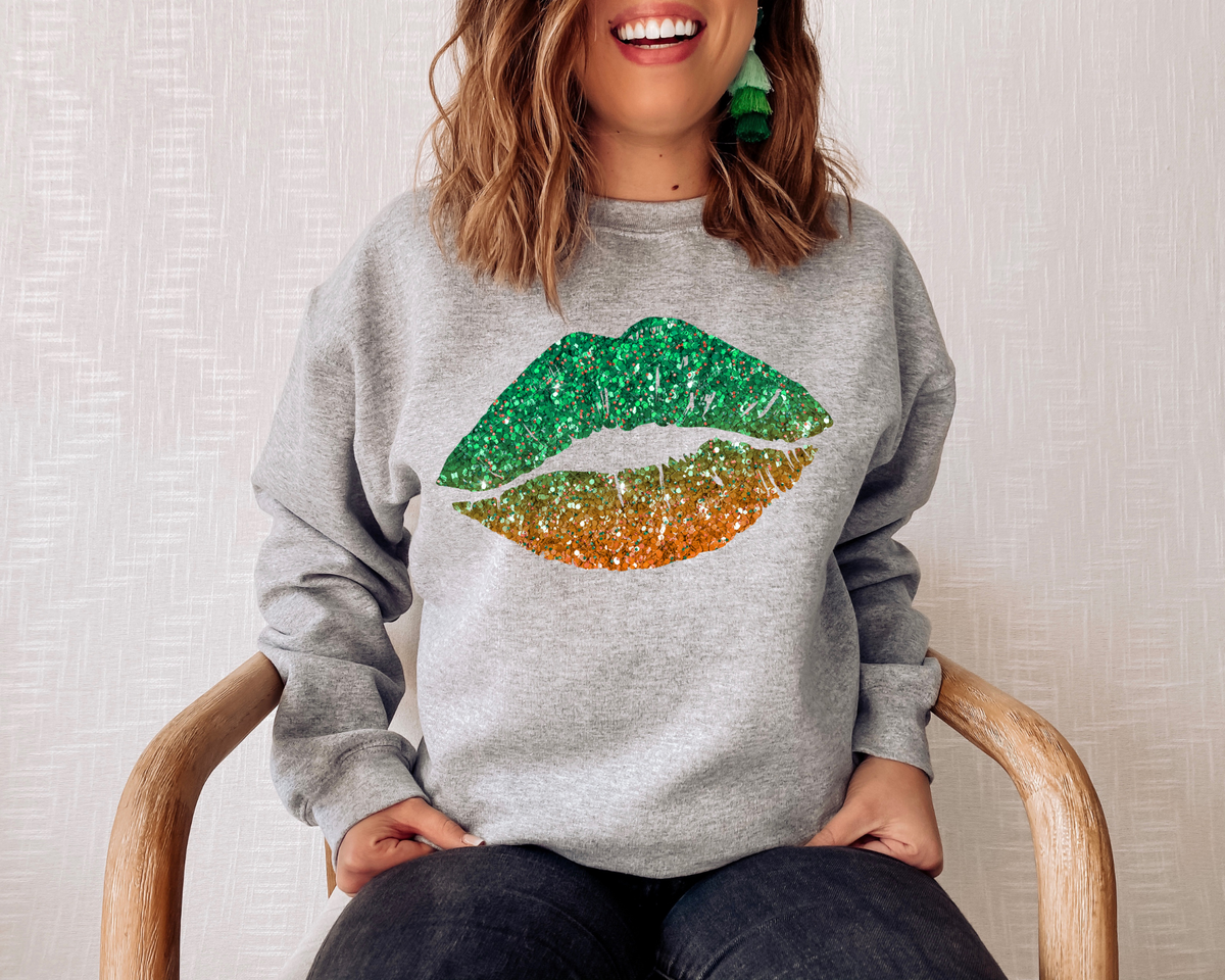 St. Patricks Day Lips glitter green ombré into gold 1852 DTF TRANSFER