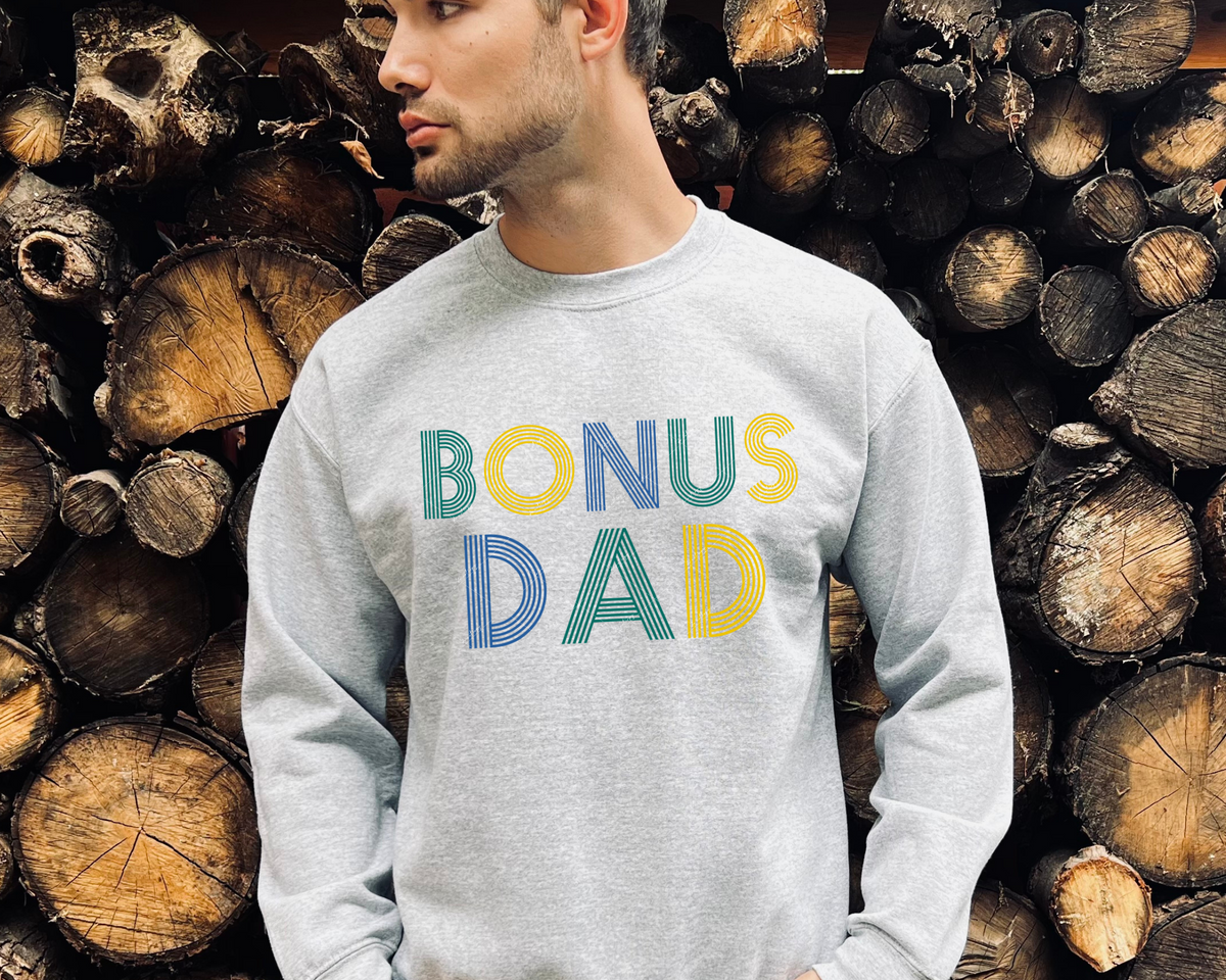 Bonus Dad (multi line lettering, green, yellow, blue colors) 1242 DTF TRANSFER