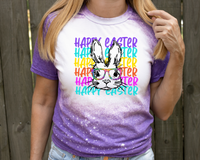 Happy Easter (Rabbit head with tie dye rim glasses, bright color lettering) 1471 DTF TRANSFER