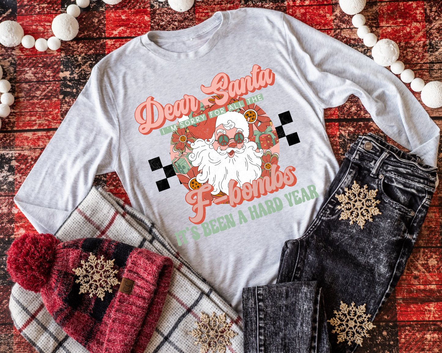 Dear Santa I'm Sorry For All The F-Bombs It's Been A Hard Year Retro Santa 8746 DTF TRANSFER