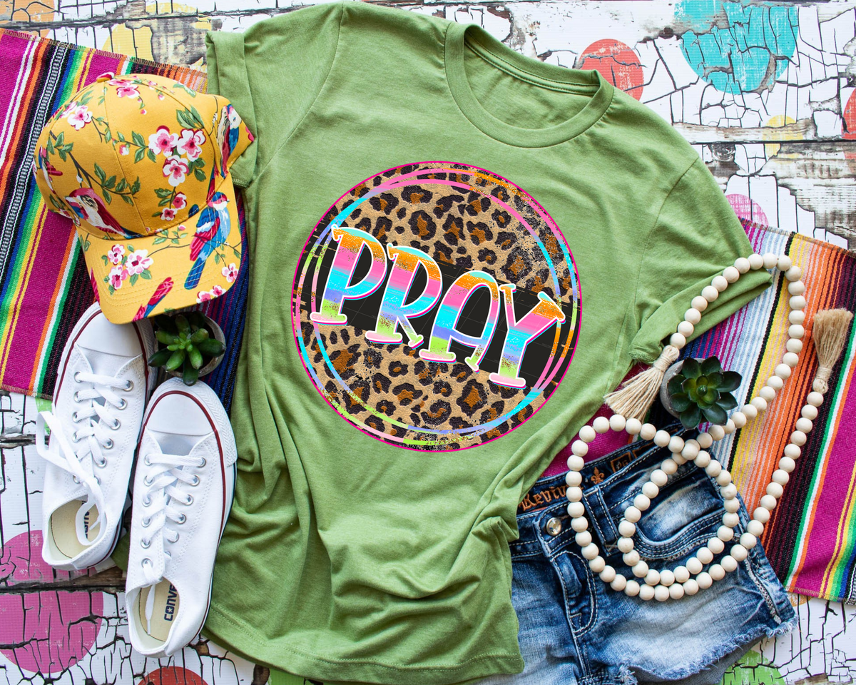Pray Rainbow Font Leopard Circle 112612 DTF TRANSFER