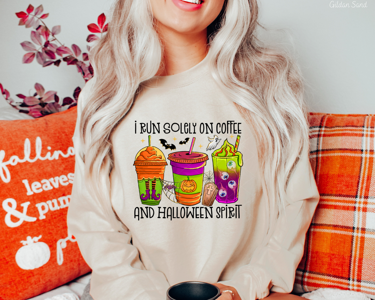 I Run Solely On Coffee And Halloween Spirit Coffee Tumblers Bright Colors Pumpkins 112256 DTF TRANSFER