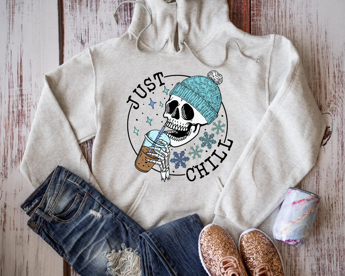 Just Chill Teal Skeleton (Black Font) 8577 DTF TRANSFER