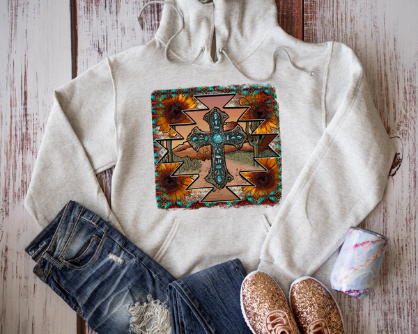 Aztec Cross Sunflowers (No Font) 3006 DTF TRANSFER – Mud & Grace Transfers