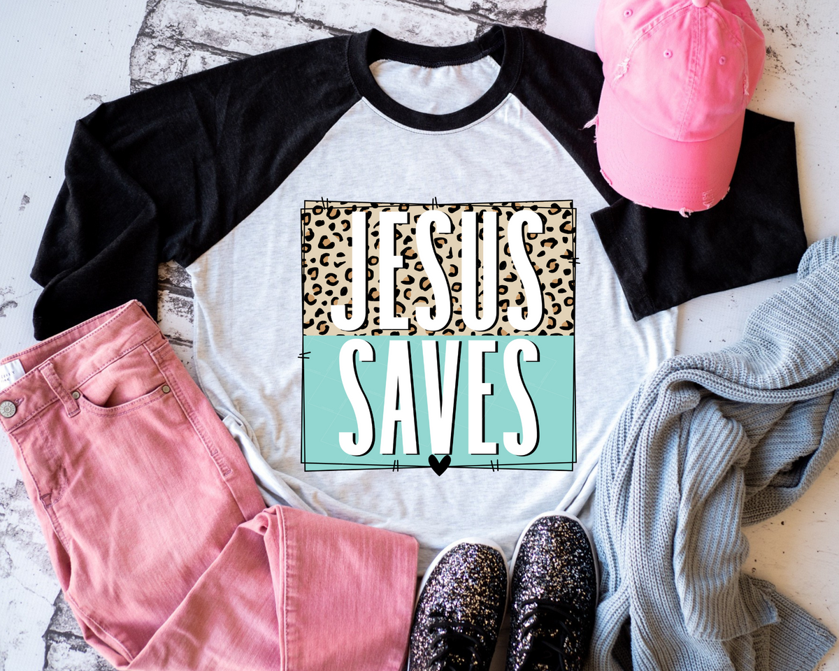 Jesus Saves Leopard Teal Color 112610 DTF TRANSFER
