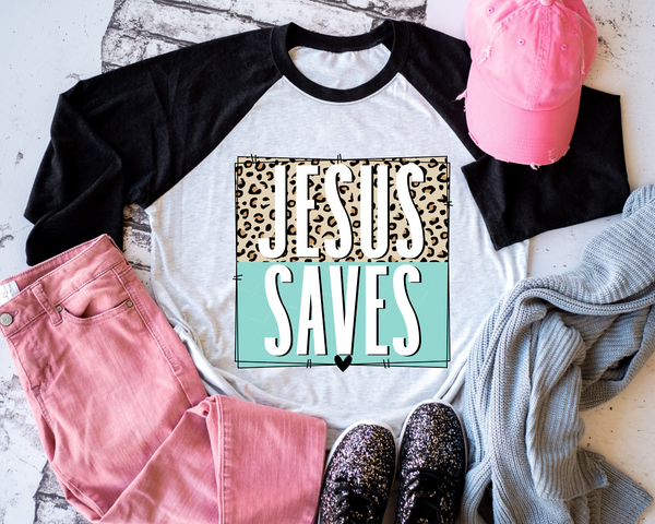 Jesus Saves Leopard Teal Color DTF TRANSFER