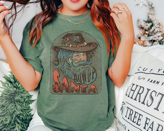 Howdy Santa distressed Western Santa (Red Brown Font) 175 DTF TRANSFER