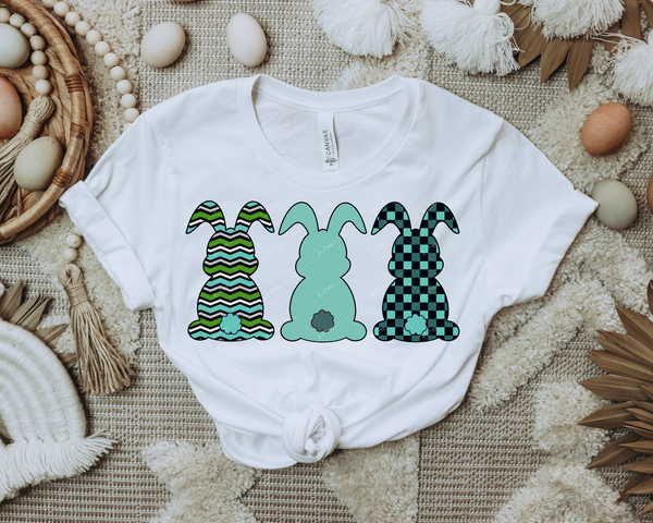 Trio boy bunnies (chevron, solid, checker, teal, green, black) 1244 DTF TRANSFER