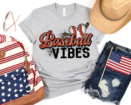 Baseball Vibes (heart with baseball design, baseball bat, red & black lettering) 13056 DTF Transfer