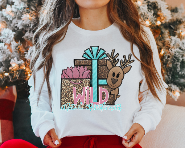 Wild About Christmas Leopard Gifts With Reindeer DTF TRANSFER