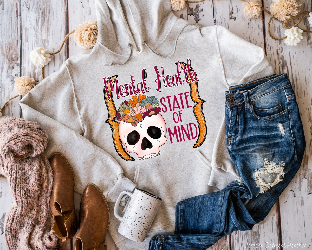 Mental Health State Of Mind Skeleton Head Floral (Pink Font) 112465 DTF TRANSFER