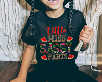 Little Miss Sassy Pants (watermelon slices, lettering filled with leopard print, combination of mixed prints, red handwriting) 1686 DTF TRANSFER